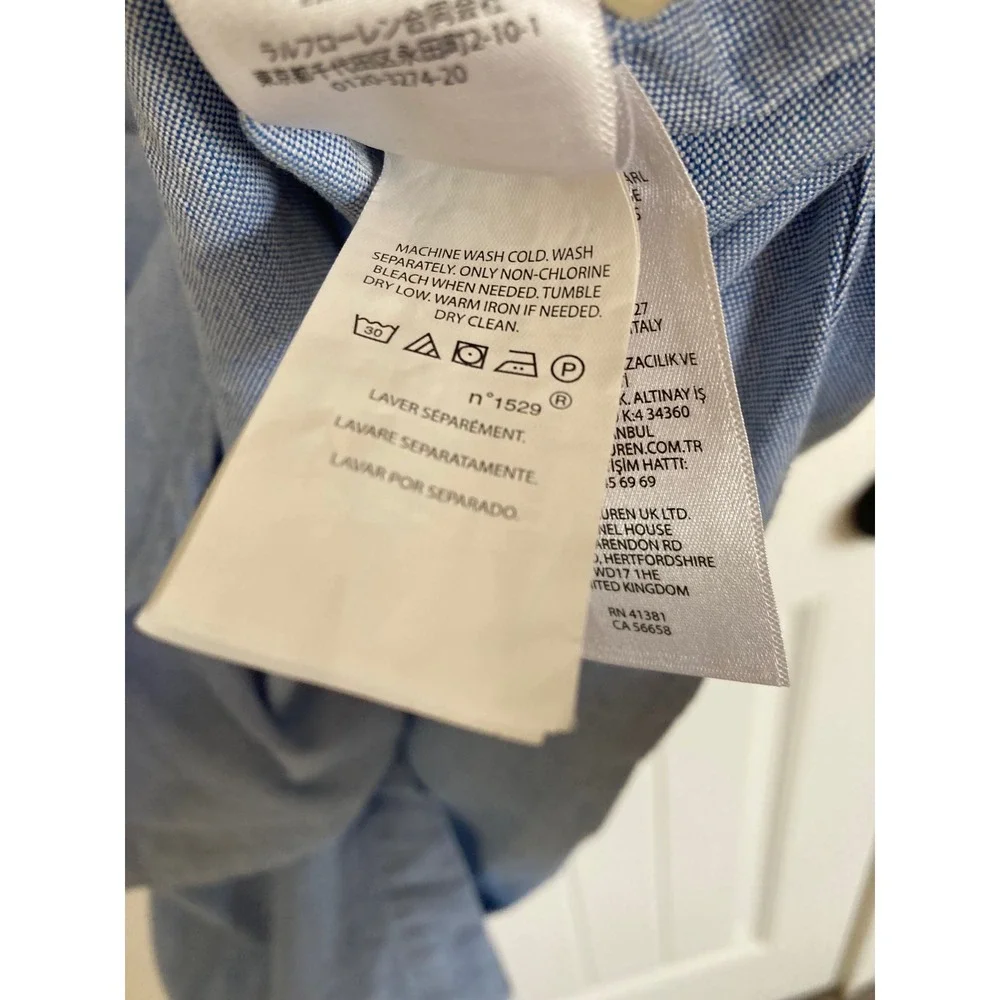 Polo Ralph Lauren Mens XXL Slim Fit Short Sleeve Oxford Shirt Light Blue Cotton